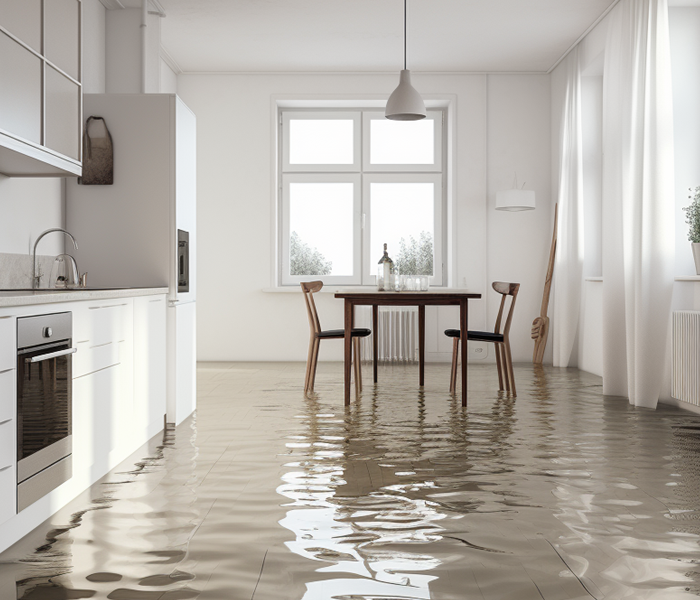 Water damage in a kitchen